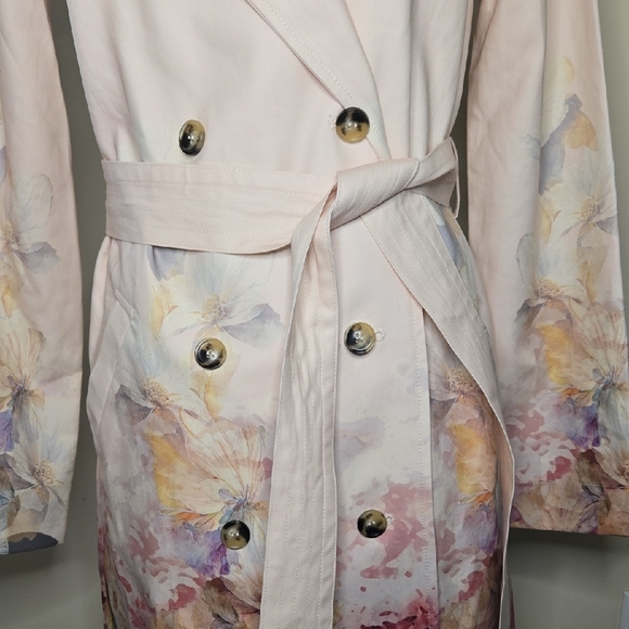 VENUS Pink Floral Watercolor Trench Coat – Feminine Spring Classic 100% Cotton - Picture 3 of 11